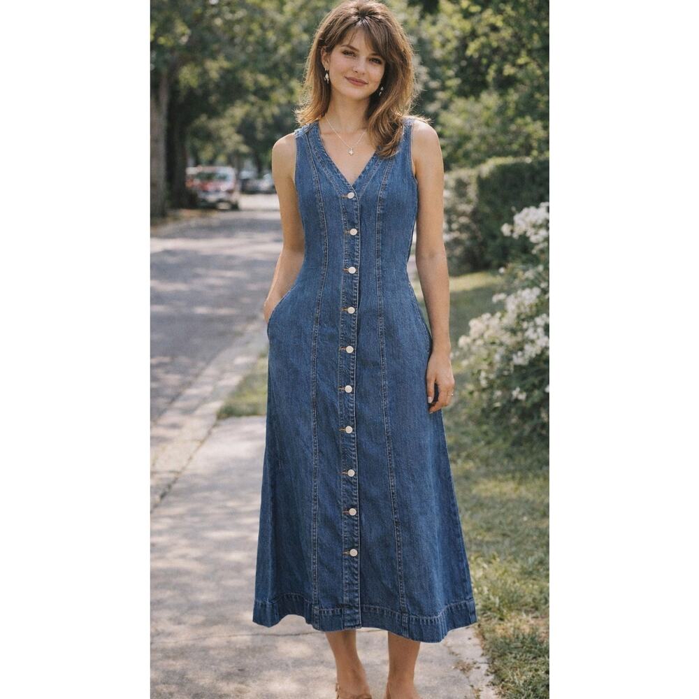 NWT Universal Thread Denim Button Front Midi Dres… - image 1